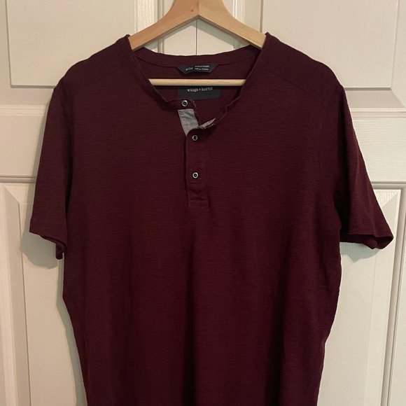 Wings + Horns Short Sleeve Burgundy Henley Large-XL - Picture 2 of 6